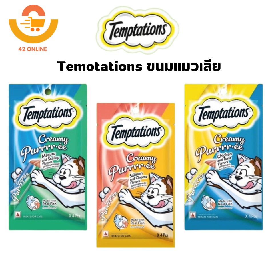 Temptations Creamy ขนมแมวเลีย เทมเทชันส์ ครีมมี่ เพอเร่ 12g*4 ซอง